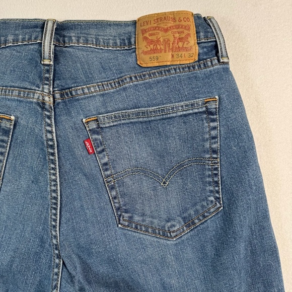 Levis Jeans Mens 34 Straight Blue 559 Mid Rise Medium Wash - Picture 9 of 12